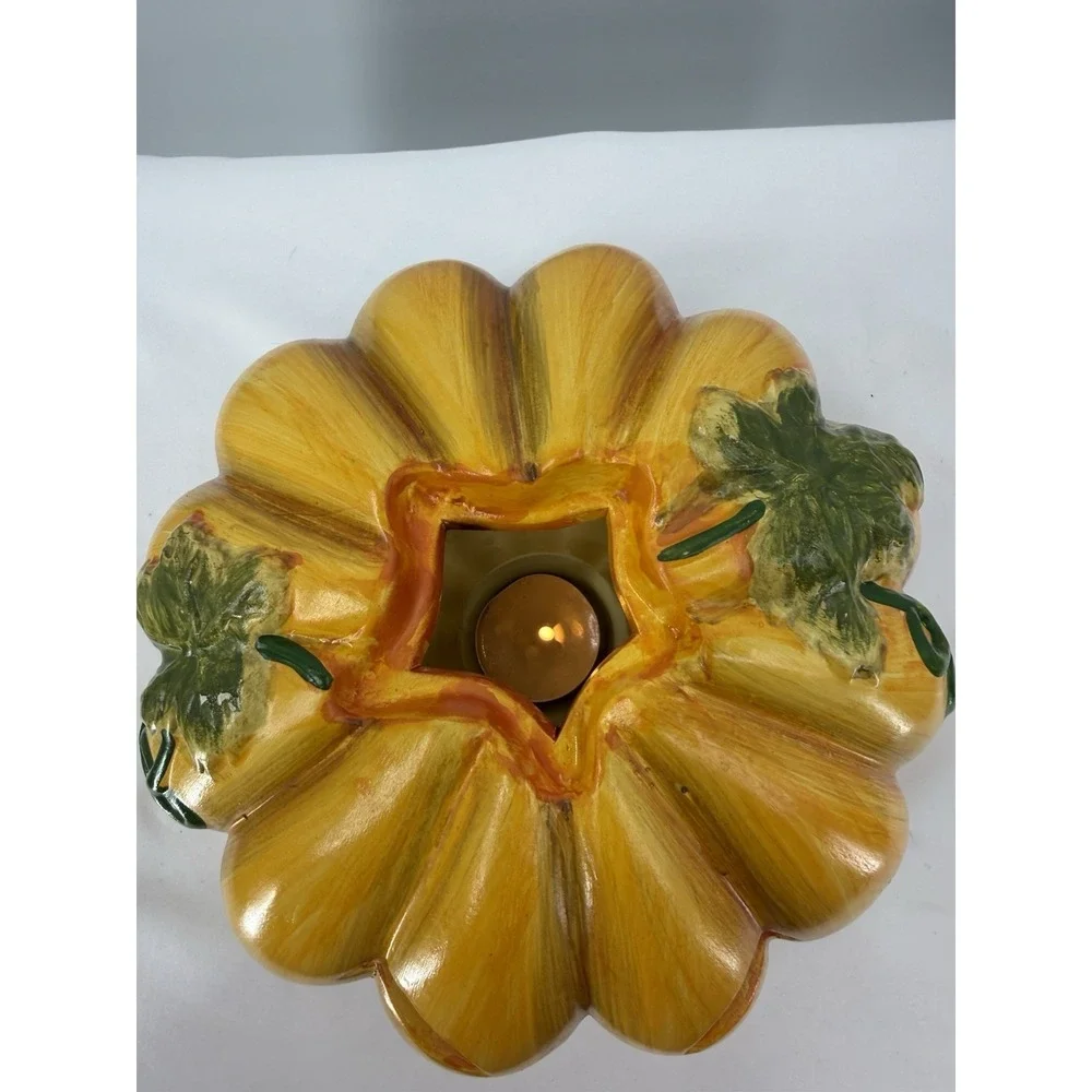Ceramic Smiling‎ Jack O Lantern Votive Candle Holder Light Orange Color